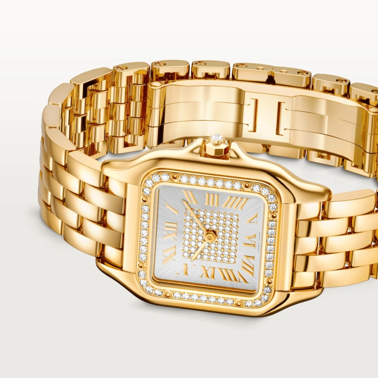 Cartier,Panthère de Cartier 36.50x26.70mm,36.50x26.70mm,Yellow Gold,Silver,Quartz,Sapphire,Crystal Glass,Square,WJPN0043