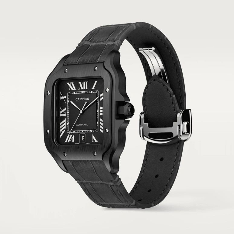 Cartier,Santos de Cartier 39.80mm,39.80mm,Stainless Steel,Black,Automatic,Day,42hours,WSSA0039