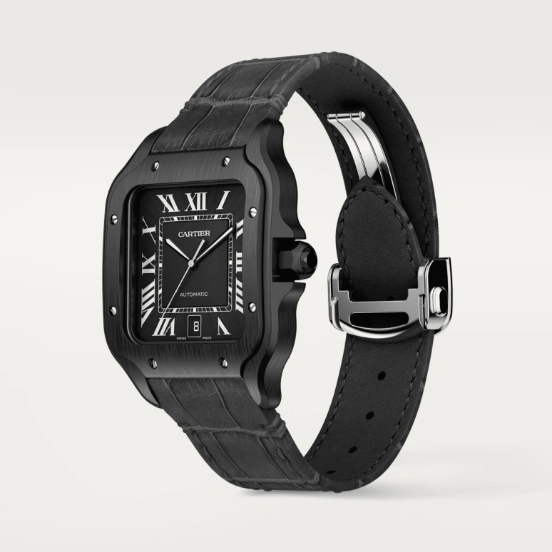Cartier,Santos de Cartier 39.80mm,39.80mm,Stainless Steel,Black,Automatic,Day,42hours,WSSA0039
