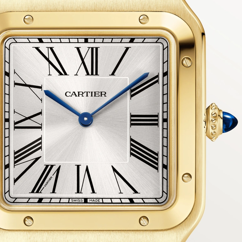 Cartier,Santos de Cartier 46.60x33.90mm,46.60x33.90mm,Yellow Gold,Silver,Handwound,36hours,In-house Caliber,WGSA0108