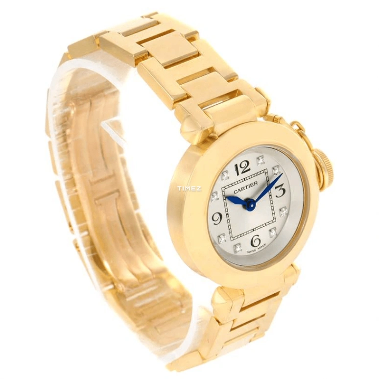 Cartier,Pasha de Cartier 27mm,27mm,Yellow Gold,Silver,Quartz,In-house Caliber,Sapphire,Crystal Glass,WJ124015