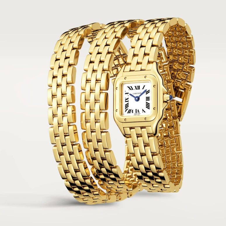 Cartier,Panthère de Cartier 20x25mm,20x25mm,Yellow Gold,Silver,Quartz,Sapphire,Crystal Glass,Square,WGPN0012
