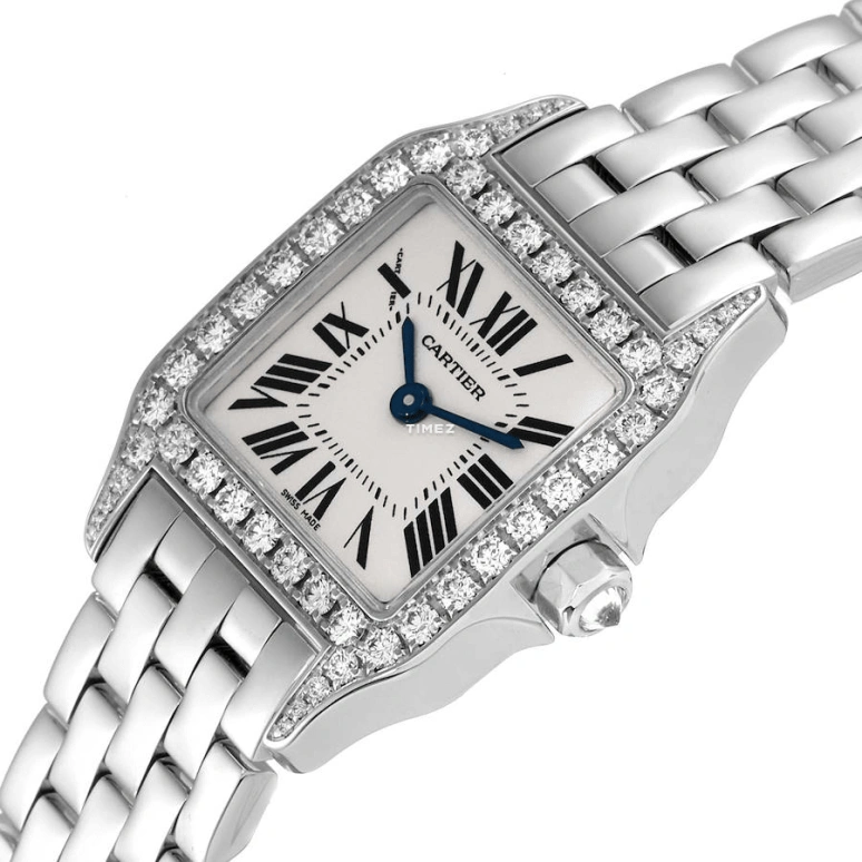Cartier,Santos de Cartier 28.25x21.65mm,28.25x21.65mm,White Gold,Silver,Quartz,Sapphire,Crystal Glass,Square,WF9003Y8