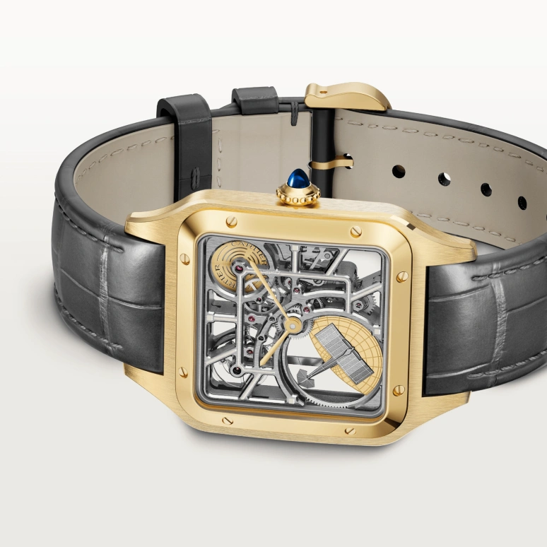Cartier,Santos de Cartier 43.50x31.40mm,43.50x31.40mm,Yellow Gold,Silver,Grey,Automatic,44hours,In-house Caliber,WHSA0043