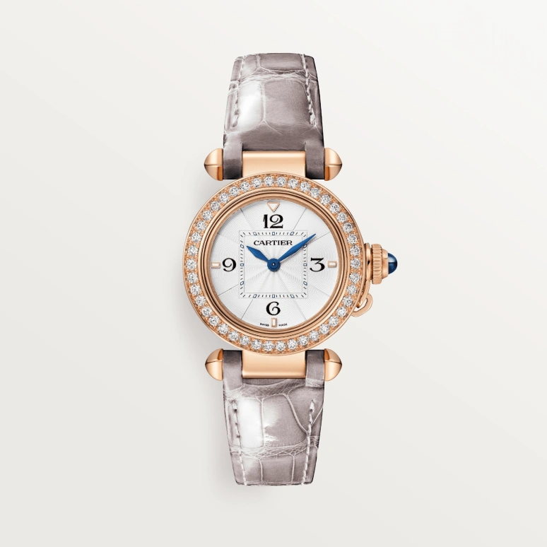 Cartier,Pasha de Cartier 30mm,30mm,Rose Gold,Silver,Quartz,Sapphire,Crystal Glass,Round,WJPA0017