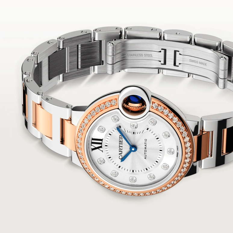 Cartier,Ballon Bleu de Cartier 33mm,33mm,Stainless Steel,Rose Gold,Silver,Automatic,In-house Caliber,Sapphire,Crystal Glass,W3BB0023