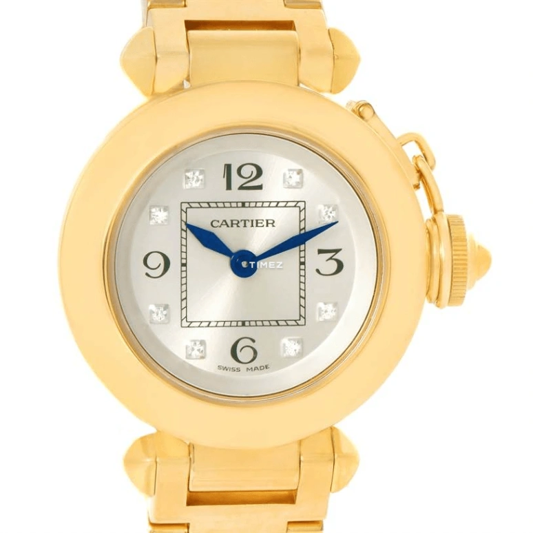 Cartier,Pasha de Cartier 27mm,27mm,Yellow Gold,Silver,Quartz,In-house Caliber,Sapphire,Crystal Glass,WJ124015