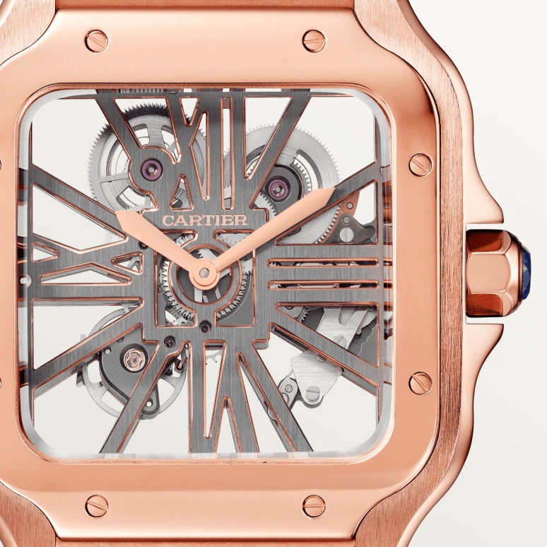 Cartier,Santos de Cartier 39.70mm,39.70mm,Rose Gold,Silver,Handwound,72hours,In-house Caliber,WHSA0016