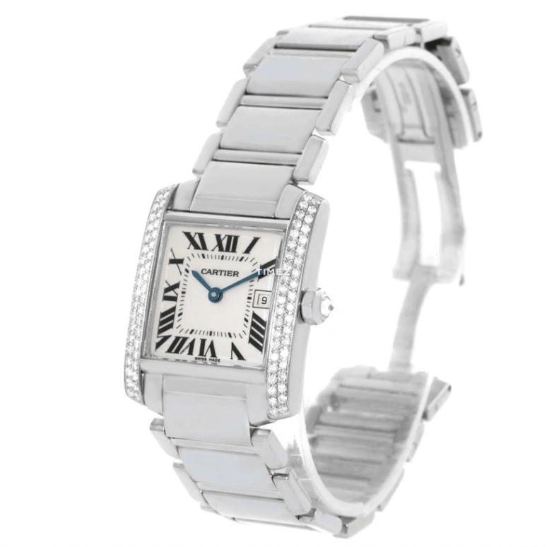 Cartier,Tank 25x30mm,25x30mm,White Gold,Silver,Quartz,Day,Sapphire,Crystal Glass,WE1018S3