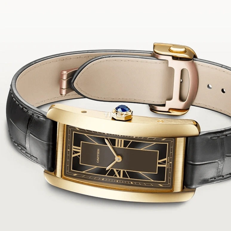 Cartier,Tank 44.40x24.40mm,44.40x24.40mm,Yellow Gold,Smoky Coal,Automatic,Sapphire,Crystal Glass,Square,WGTA0295