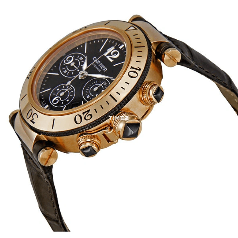 Cartier,Pasha de Cartier 42.50mm,42.50mm,Yellow Gold,Black,Automatic,Chronograph,Day,W3030018