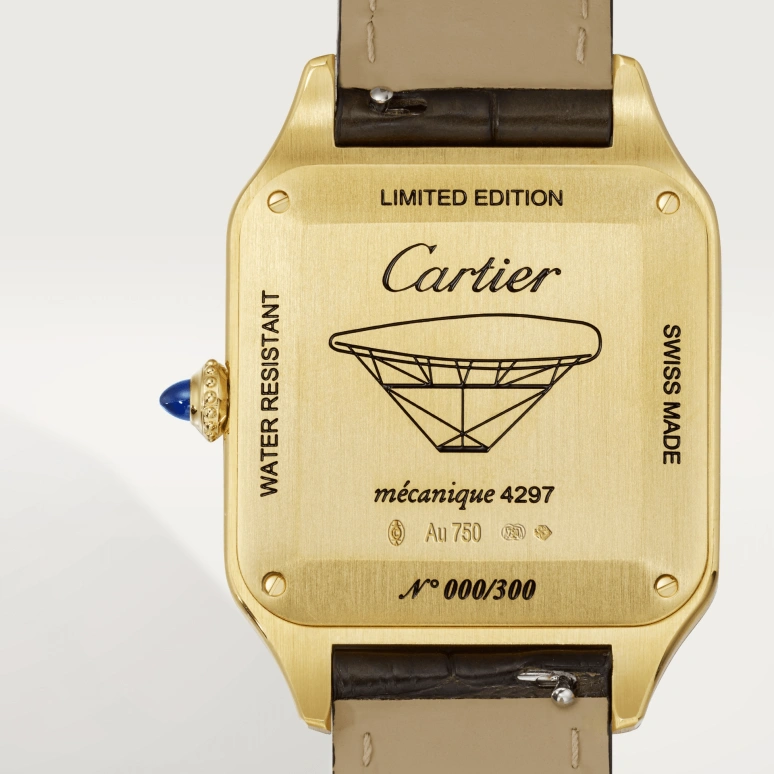 Cartier,Santos de Cartier 43.50x31.40mm,43.50x31.40mm,Yellow Gold,Champagne,Handwound,36hours,In-house Caliber,WGSA0027