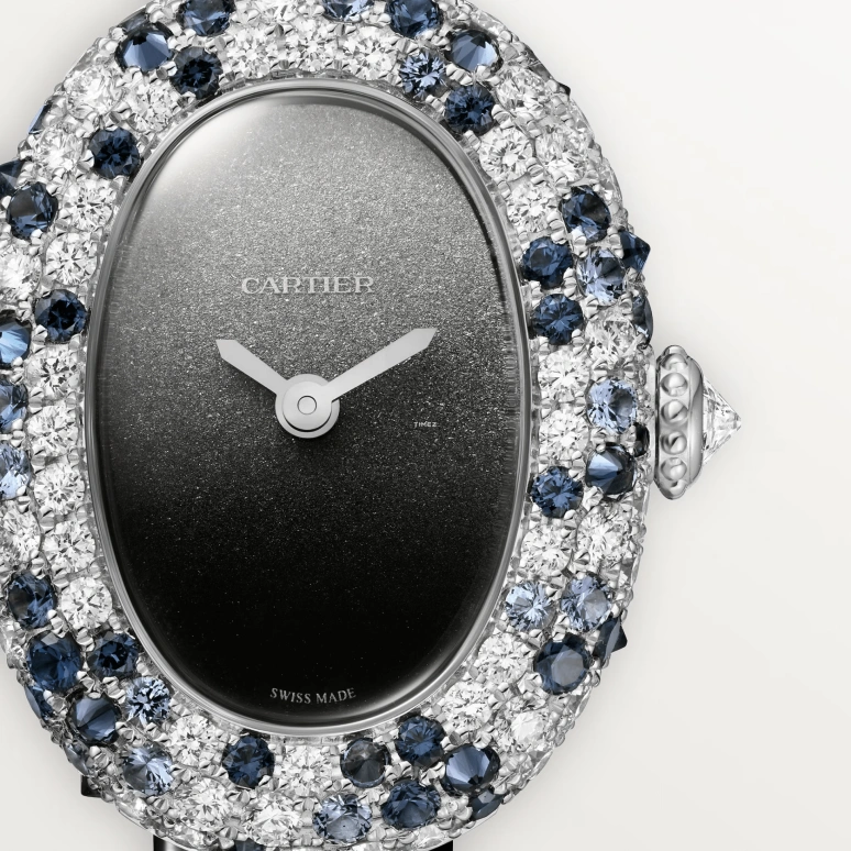Cartier,Baignoire 18.70x24.60mm,18.70x24.60mm,White Gold,Grey,Black,Quartz,Sapphire,Crystal Glass,Oval,WJBA0037