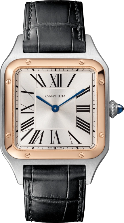 Cartier,Santos de Cartier 43.50x31.40mm,43.50x31.40mm,Stainless Steel,Rose Gold,Silver,Quartz,In-house Caliber,Sapphire,Crystal Glass,W2SA0011