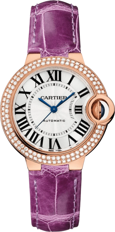 Cartier,Ballon Bleu de Cartier 33mm,33mm,Rose Gold,Silver,Automatic,Sapphire,Crystal Glass,Round,WJBB0051