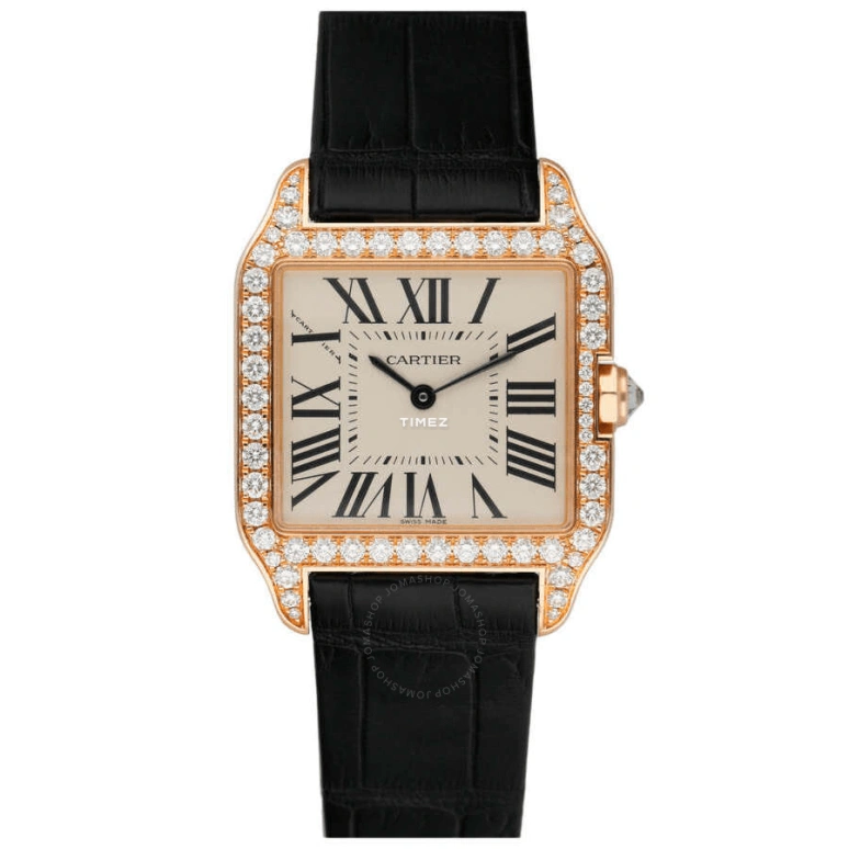 Cartier,Santos de Cartier 38.25x30.30mm,38.25x30.30mm,Rose Gold,Silver,Quartz,In-house Caliber,Sapphire,Crystal Glass,WH100351
