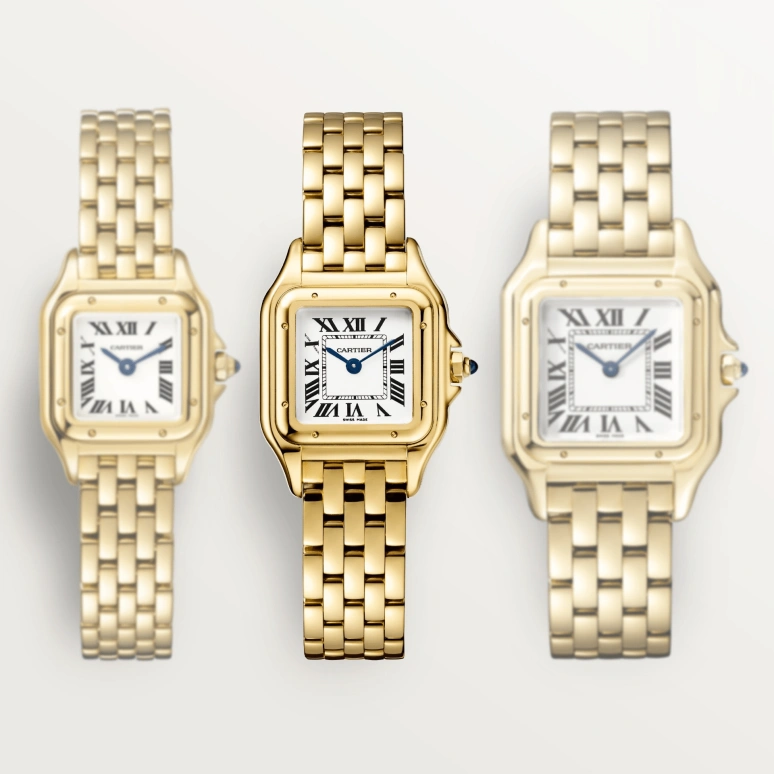 Cartier,Panthère de Cartier 23x30mm,23x30mm,Yellow Gold,Silver,Quartz,Sapphire,Crystal Glass,Square,Lily Jane Collins,Lily Collins,WGPN0008