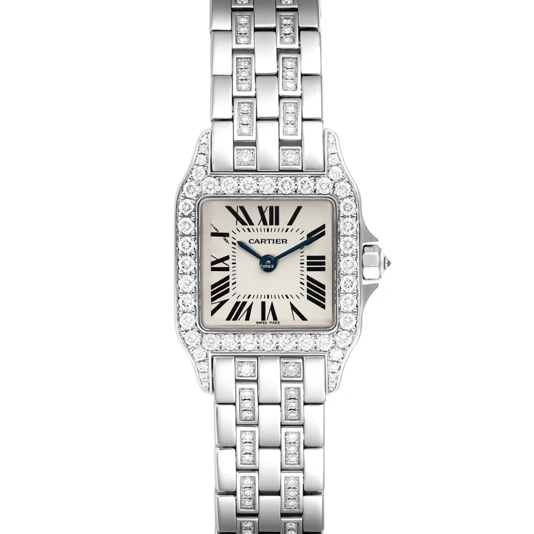 Cartier,Santos de Cartier 20mm,20mm,White Gold,Silver,Quartz,Sapphire,Crystal Glass,Square,WF9003YC