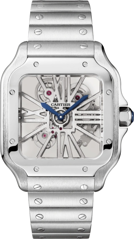Cartier,Santos de Cartier 39.80mm,39.80mm,Stainless Steel,Silver,Handwound,72hours,In-house Caliber,WHSA0015