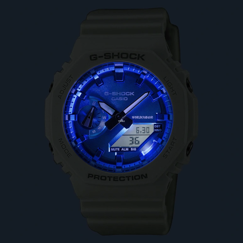 Casio,G-SHOCK 48.50x45.40mm,48.50x45.40mm,Carbon,Resin,Blue,Quartz,Countdown,Chronograph,Month,Date,Hardlex,Octagon,GA2100WS,GA2100WS-7A