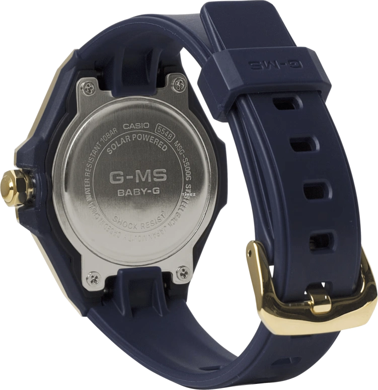 Casio,BABY-G 42.40x37.10mm,42.40x37.10mm,Resin,Blue,Quartz,Day,Solar Charging,MSGS500G,MSGS500G-2A