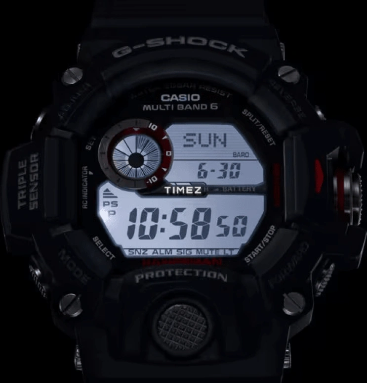 Casio,MASTER OF G - LAND 53.50mm,53.50mm,Resin,Black,Grey,Quartz,Countdown,Chronograph,Month,Date,Hardlex,Round,GW9400,GW9400-1