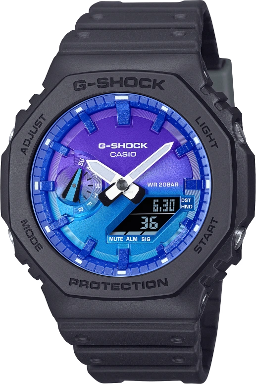 Casio,G-SHOCK 45.40mm,45.40mm,Carbon,Resin,Bio-sourced,Purple,Gradient,Dual,Quartz,Countdown,Chronograph,Month,Date,Hardlex,Octagon,GA2100FL,GA2100FL-1A