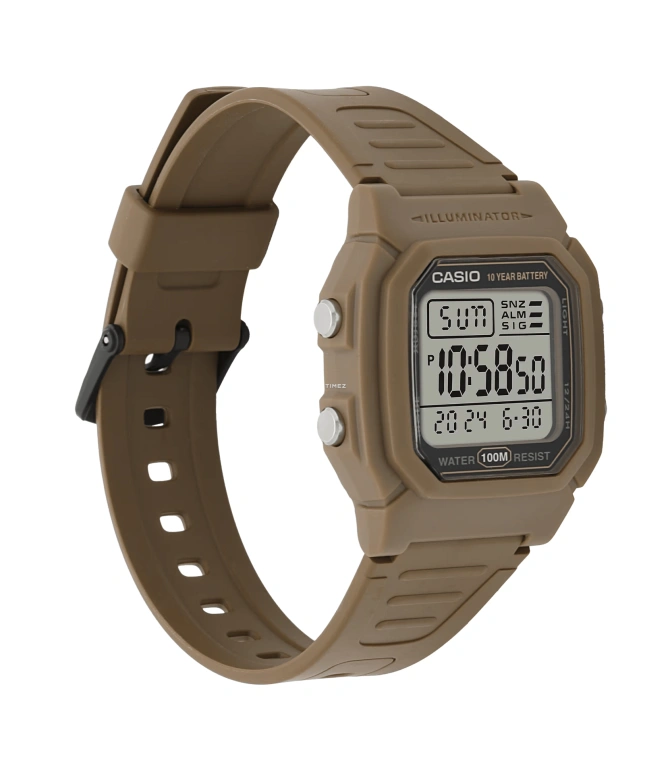 Casio,DIGITAL 44.20x36.80mm,44.20x36.80mm,Resin,Grey,Quartz,Countdown,Chronograph,Month,Date,Plexi,Square,W800H,W800H-5AV