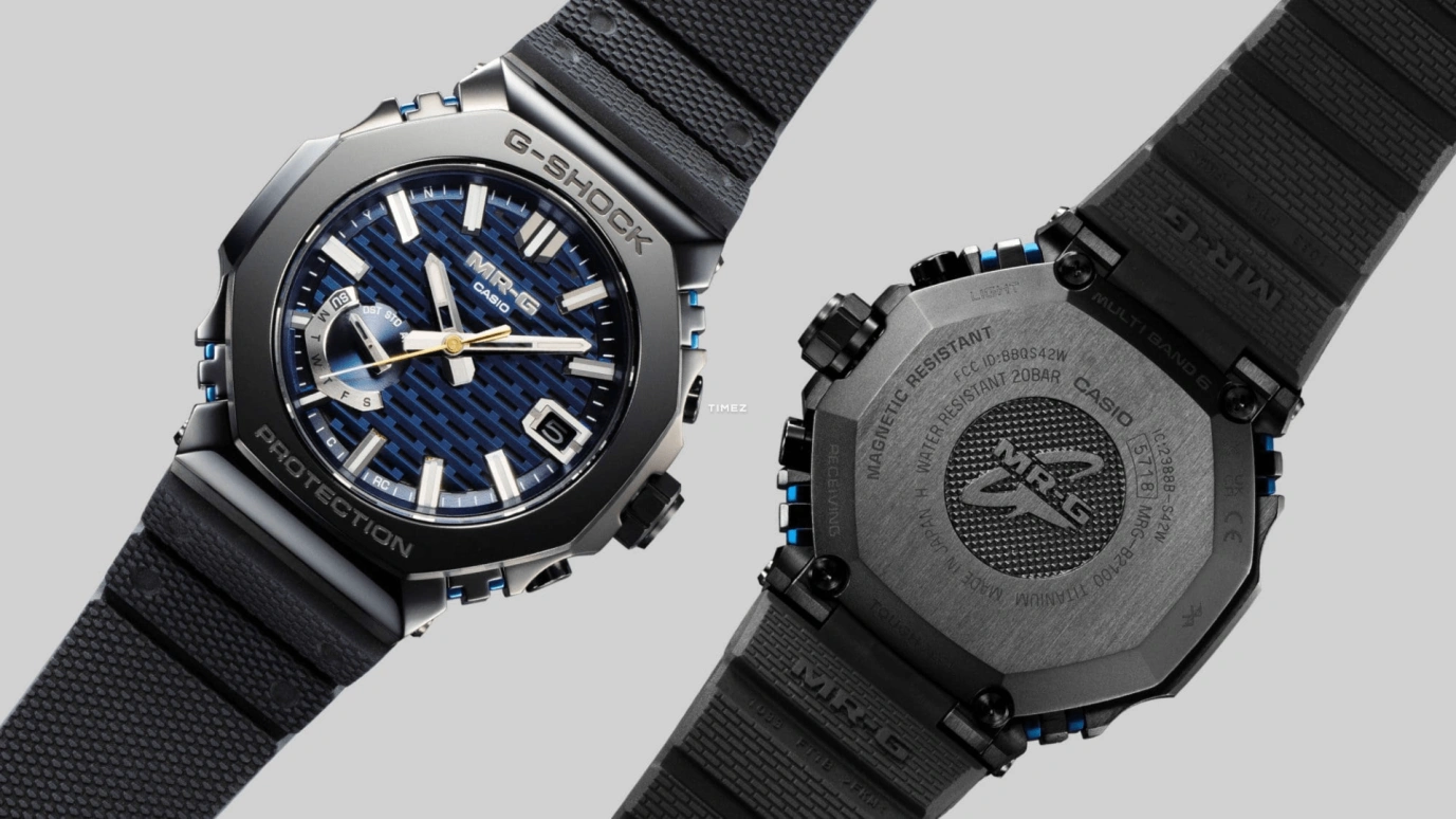Casio,MR-G 49.50x44.40mm,49.50x44.40mm,Titanium,Cobalt Alloy,Blue,Black,Quartz,Date,Day,Retrograde,MRGB2100R,MRGB2100R-2A