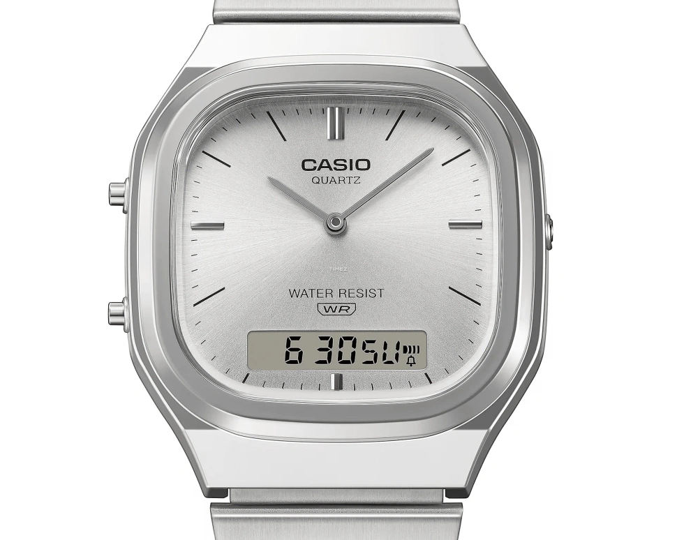 Casio,VINTAGE 40.90x35.80mm,40.90x35.80mm,Resin,Silver,Quartz,Chronograph,Month,Date,Day,Plexi,Glass,Square,AQ240E,AQ240E-7A