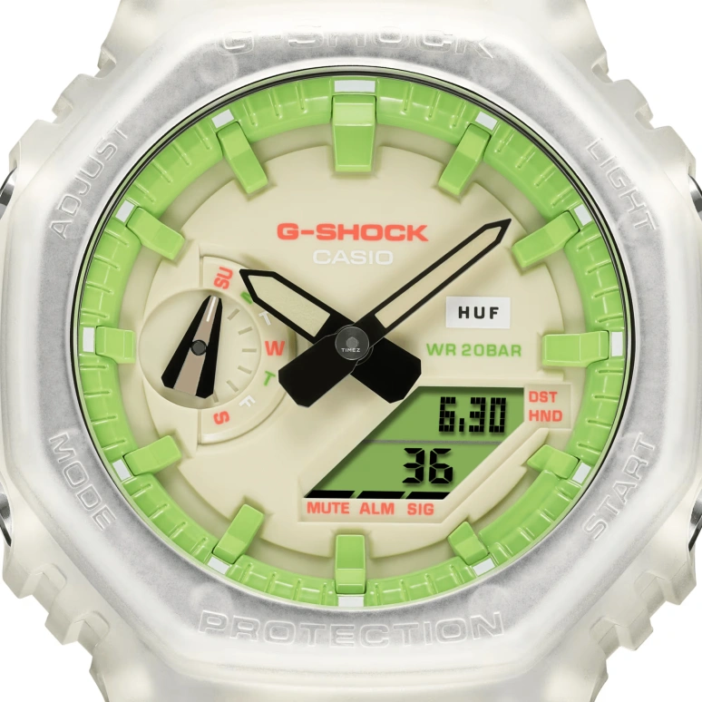 Casio,G-SHOCK 48.50x45.40mm,48.50x45.40mm,Resin,Carbon,Cream,Green,Quartz,Countdown,Chronograph,Month,Date,Hardlex,Octagon,GA2100HUF,GA2100HUF-5A