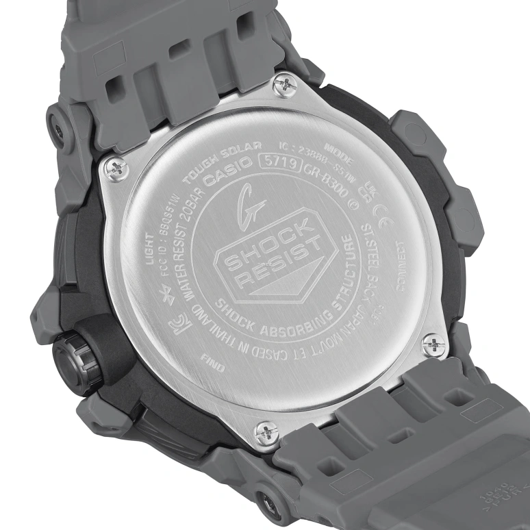 Casio,MASTER OF G - AIR 54.70mm,54.70mm,Bio-sourced,Resin,Grey,Quartz,Countdown,Chronograph,Date,Day,Hardlex,Round,GRB300,GRB300-8A2