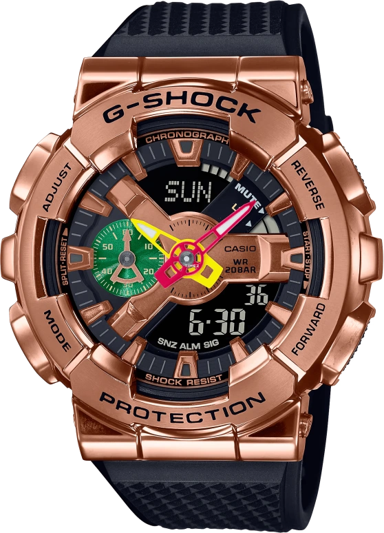 Casio,G-STEEL 48.80mm,48.80mm,Resin,Rose Gold,Black,Green,Quartz,Countdown,Chronograph,Month,Date,Hardlex,Round,GM110RH,GM110RH-1A