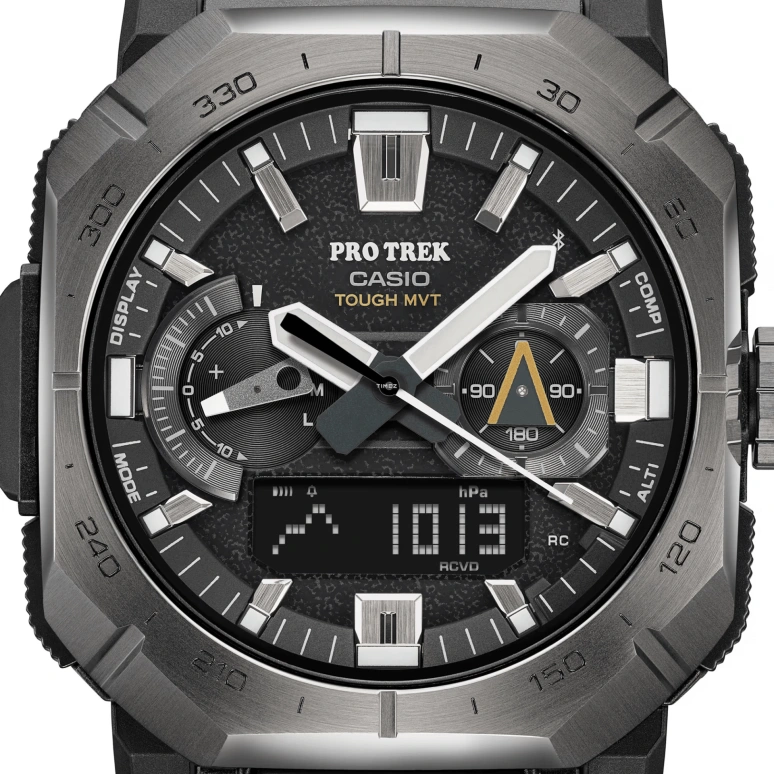 Casio,PROTREK 50.80x45.80mm,50.80x45.80mm,Resin,Stainless Steel,Bio-sourced,Black,Quartz,Countdown,Chronograph,Month,Date,Sapphire,Crystal Glass,Square,PRWB1000,PRWB1000-1