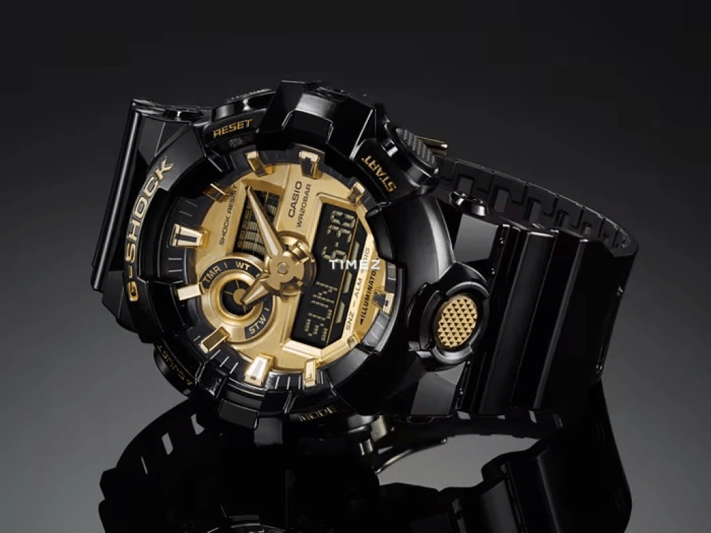 Casio,G-SHOCK 53.40mm,53.40mm,Resin,Gold,Quartz,Countdown,Chronograph,Month,Date,Hardlex,Round,GA710GB,GA710GB-1A
