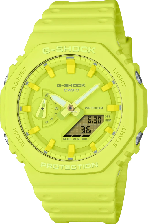 Casio,G-SHOCK 48.50x45.40mm,48.50x45.40mm,Carbon,Bio-sourced,Resin,Yellow,Quartz,Countdown,Chronograph,Month,Date,Hardlex,Round,GA2100,GA2100-9A9
