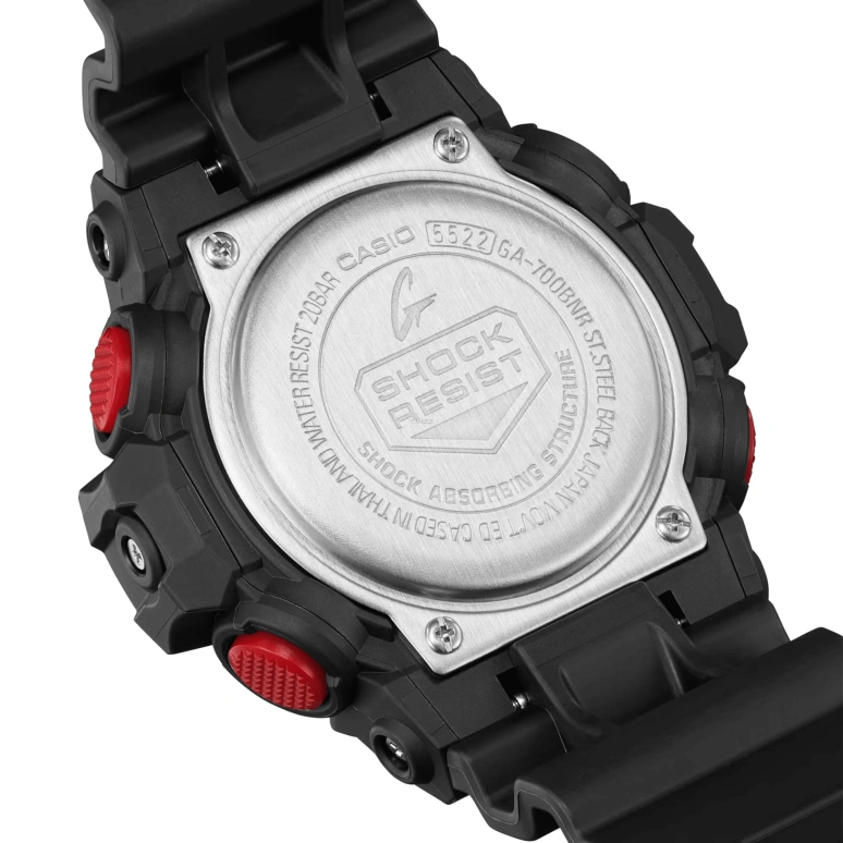 Casio,G-SHOCK 53.40mm,53.40mm,Resin,Black,Red,Quartz,Countdown,Chronograph,Month,Date,Hardlex,Round,GA700BNR,GA700BNR-1A