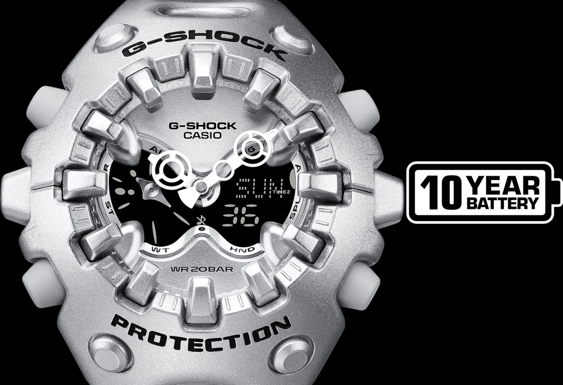 Casio,G-SHOCK 49.10x58.20mm,49.10x58.20mm,Resin,Silver,Black,Quartz,Countdown,Chronograph,Month,Date,Hardlex,Round,GAV01A,GAV01A-8A