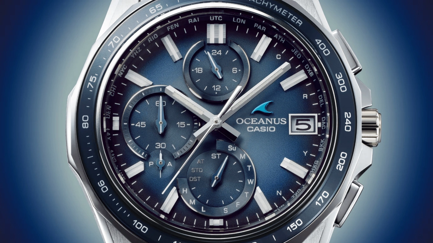 Casio,OCEANUS 47.50x42.80mm,47.50x42.80mm,Titanium,Sapphire,glass,Blue,Quartz,Chronograph,Date,Day,World Time,Sapphire,Crystal Glass,Round,OCWS7000RA2A