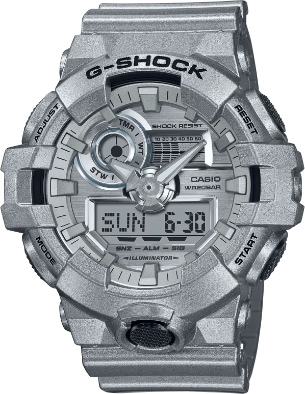 Casio,G-SHOCK 57.50x53.40mm,57.50x53.40mm,Resin,Silver,Quartz,Countdown,Chronograph,Month,Date,Hardlex,Round,GA700FF,GA700FF-8A