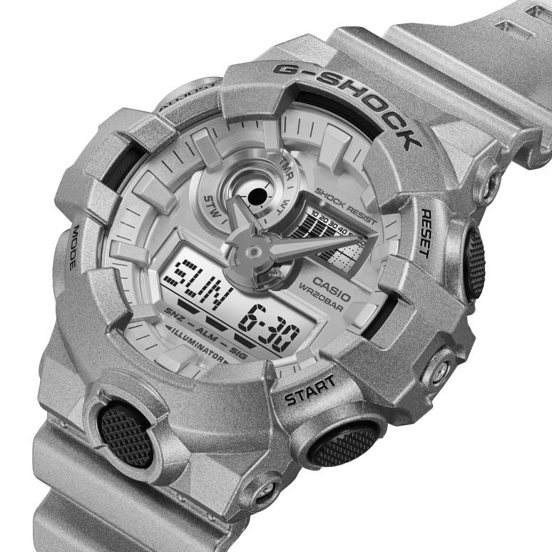 Casio,G-SHOCK 57.50x53.40mm,57.50x53.40mm,Resin,Silver,Quartz,Countdown,Chronograph,Month,Date,Hardlex,Round,GA700FF,GA700FF-8A