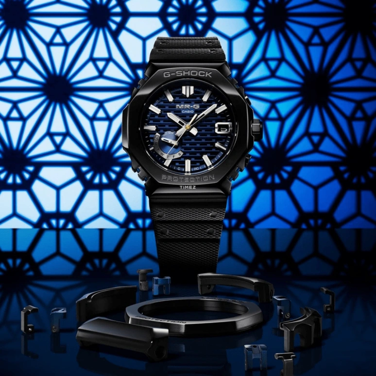 Casio,MR-G 49.50x44.40mm,49.50x44.40mm,Titanium,Cobalt Alloy,Blue,Black,Quartz,Date,Day,Retrograde,MRGB2100R,MRGB2100R-2A