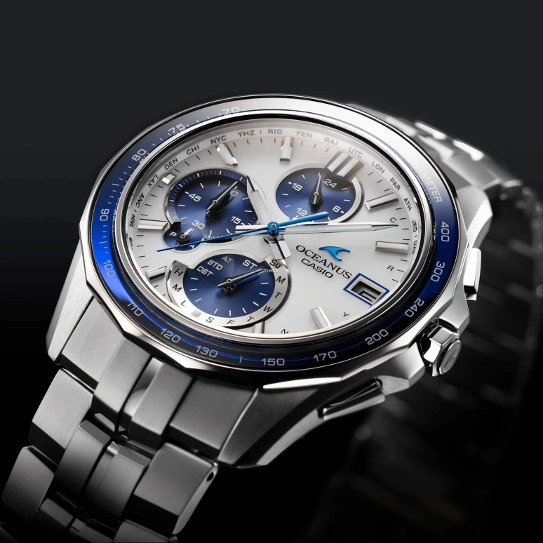 Casio,OCEANUS 47.50x42.80mm,47.50x42.80mm,Titanium,White,Quartz,Chronograph,Date,Day,Power Reserve Indicator,Sapphire,Crystal Glass,Round,OCWS7000D,OCWS7000D-7A