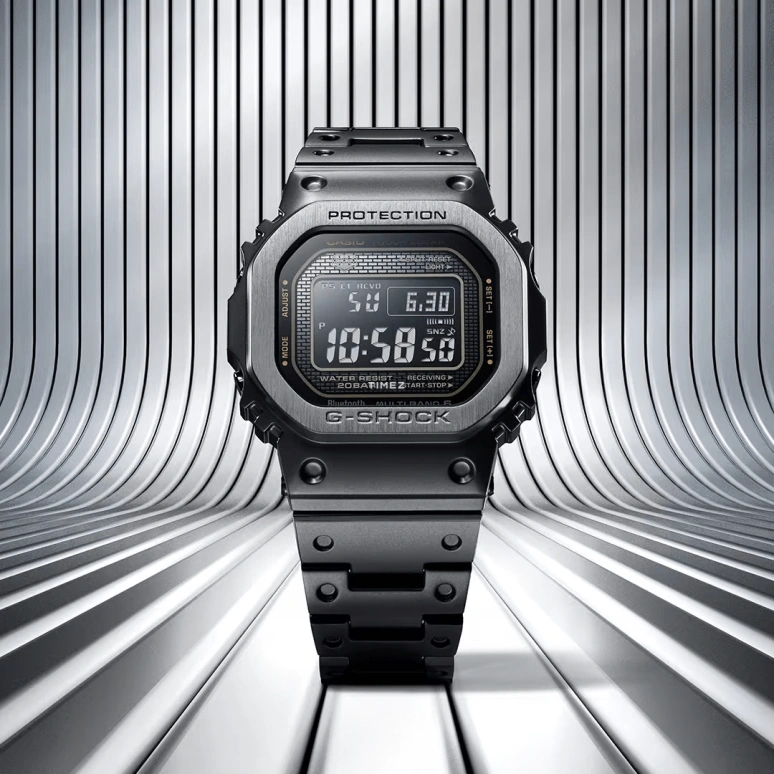 Casio,G-SHOCK 49.30x43.20mm,49.30x43.20mm,Stainless Steel,Black,Quartz,Countdown,Chronograph,Month,Date,Hardlex,Square,GMWB5000MB,GMWB5000MB-1