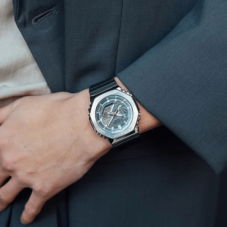 Casio,G-SHOCK 44.40mm,44.40mm,Bio-sourced,Resin,Ice Blue,Quartz,Countdown,Chronograph,Month,Date,Hardlex,Octagon,GBM2100A,GBM2100A-1A2