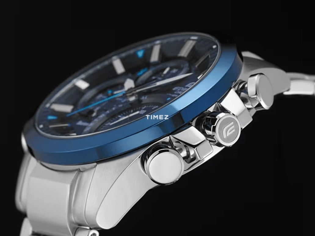 Casio,EDIFICE 48.10mm,48.10mm,Stainless Steel,Blue,Quartz,Chronograph,Date,Day,Power Reserve Indicator,Hardlex,Round,EQB500DB,EQB500DB-2A