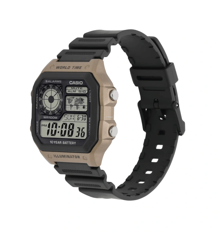 Casio,DIGITAL 45x42.10mm,45x42.10mm,Resin,Black,Grey,Quartz,Chronograph,Month,Date,Day,Plexi,Cushion,AE1200WH,AE1200WH-5AV