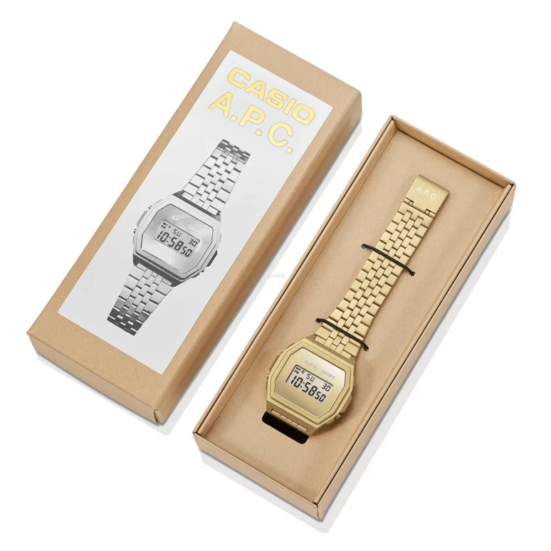 Casio,VINTAGE 39.60x38mm,39.60x38mm,Stainless Steel,Gold,Quartz,Chronograph,Date,Day,Hour Strike,Hardlex,Square,A1000ACG,A1000ACG-9