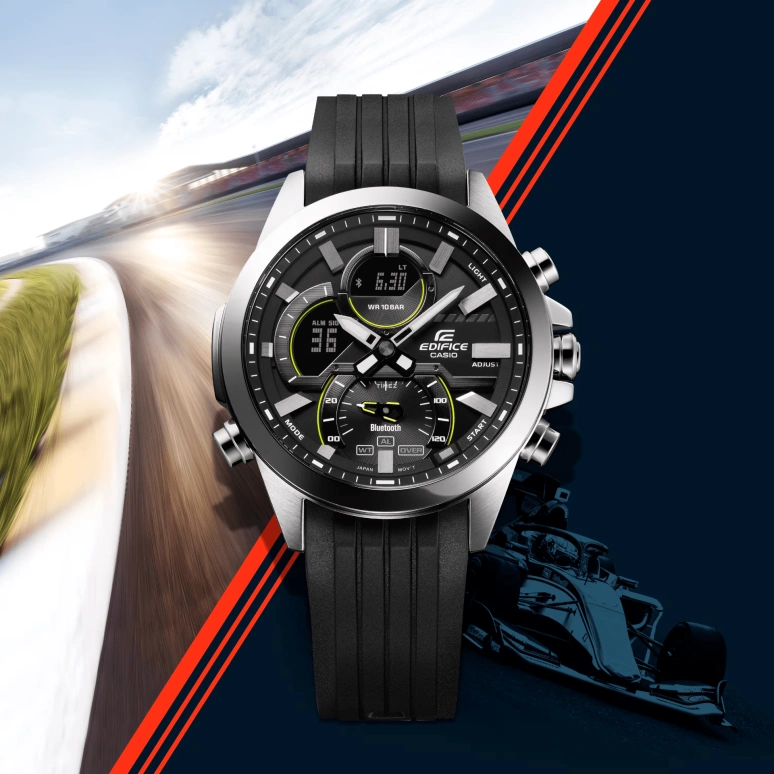 Casio,EDIFICE 52.30x48.70mm,52.30x48.70mm,Stainless Steel,Black,Quartz,Countdown,Chronograph,Month,Date,Hardlex,Round,ECB30P,ECB30P-1A