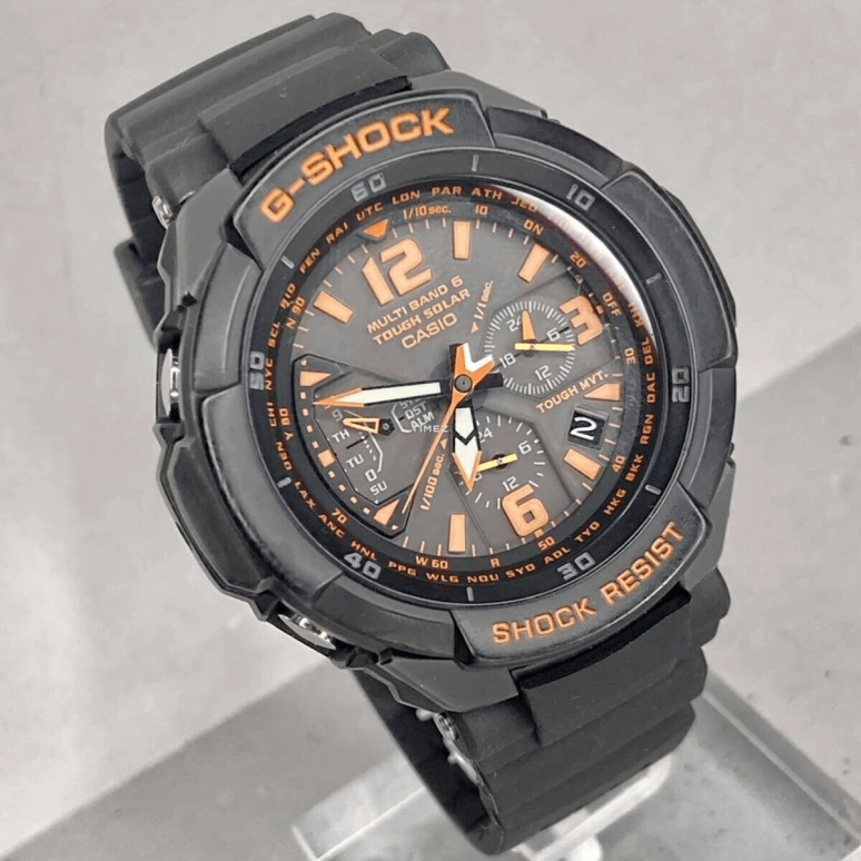 Casio,G-SHOCK 64.20x46.60mm,64.20x46.60mm,Resin,Black,Quartz,Date,Day,World Time,Alarm,Hardlex,Glass,Tonneau,GW,GW-3000B-1A